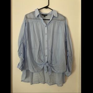 Blue sheer long sleeve blouse